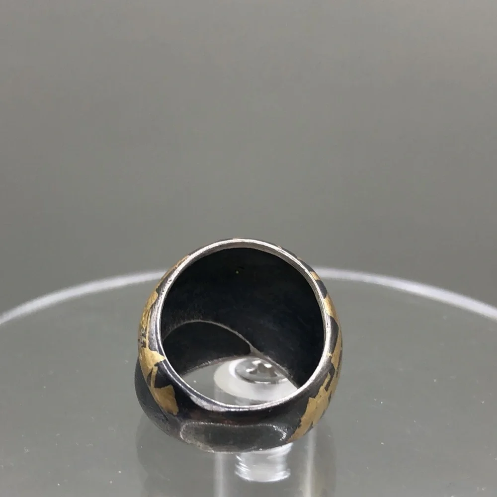 Sterling silver 925 brushed 14k gold modernist, contrasting, art to wear ring.